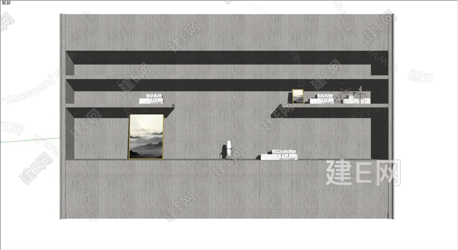 现代书柜模型SU模型下载[ID:112871584]_建E室内设计网