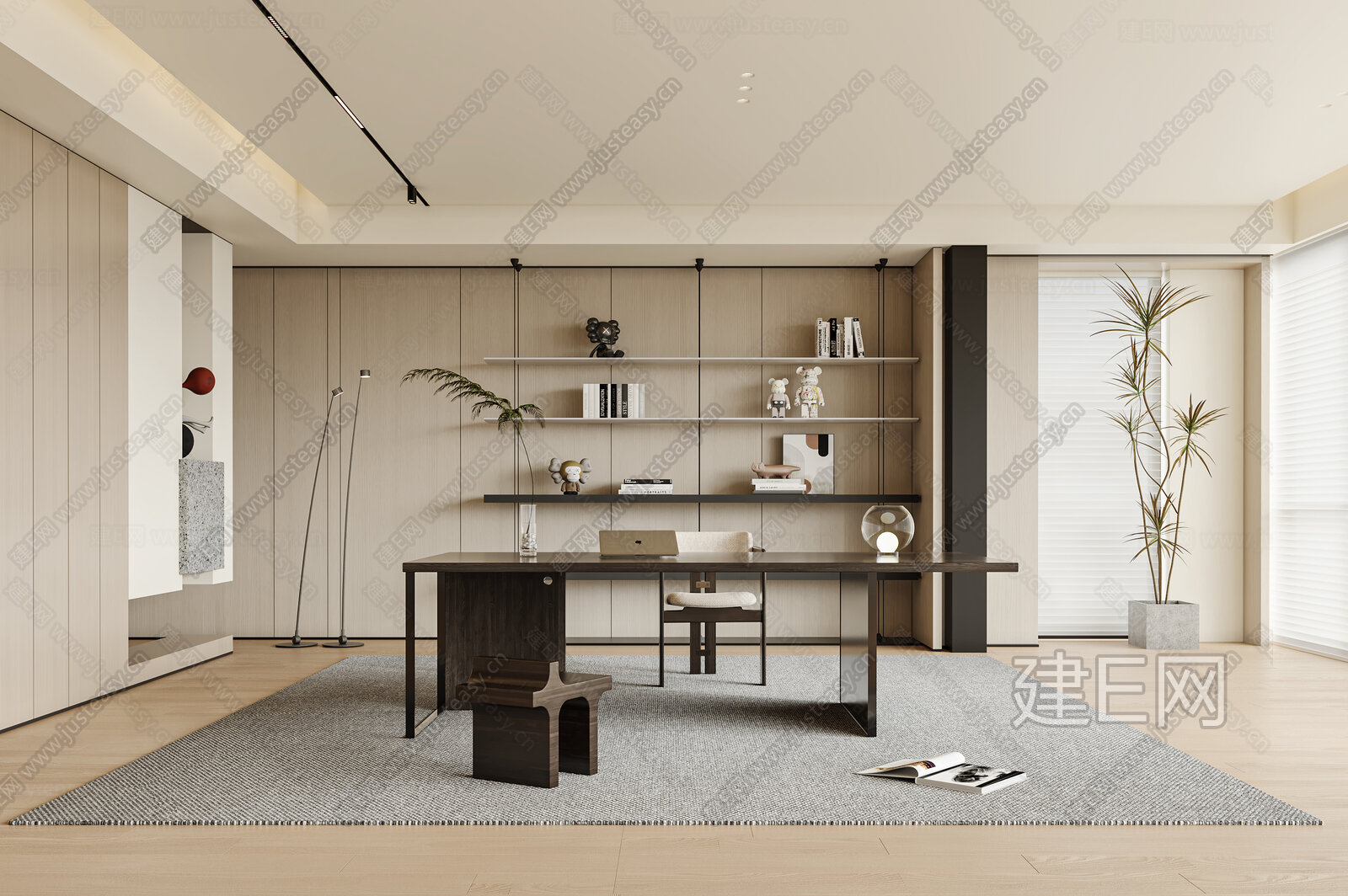 现代书房3d模型下载[ID:104485792]_建e网3d模型