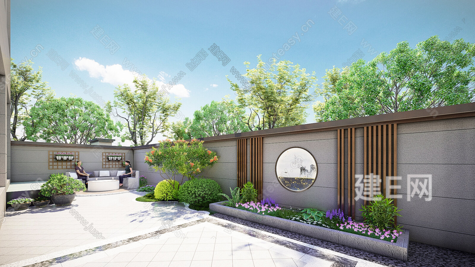新中式庭院景观模型SU模型下载[ID:105073430]_建E室内设计网