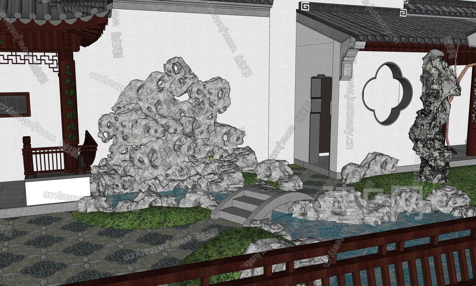 中式庭院景观模型SU模型下载[ID:105007885]_建e网su模型