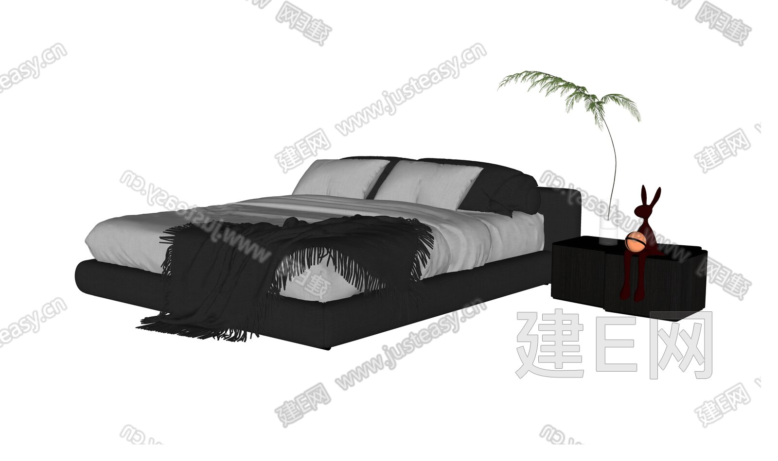 现代双人床模型SU模型下载[ID:105729009]_建E室内设计网
