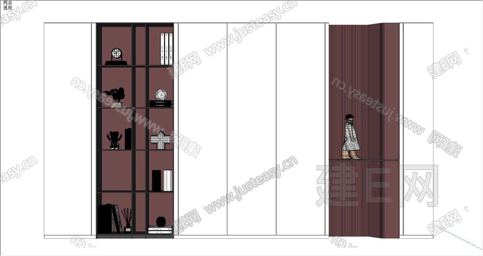 现代书柜模型SU模型下载[ID:105860003]_建e网su模型