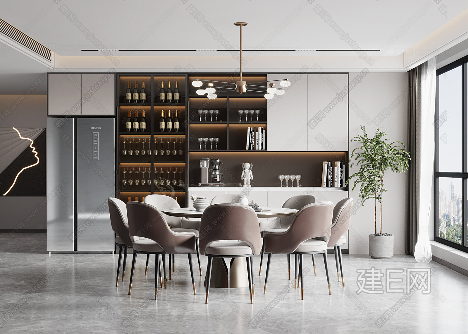 【现代餐厅3d模型】建E网_现代餐厅3d模型下载[ID:113398748]_打造3d现代餐厅模型免费下载平台