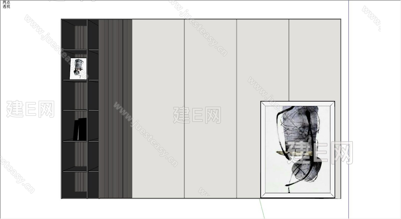 现代书柜模型SU模型下载[ID:105990949]_建E室内设计网