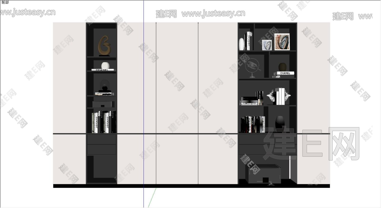 现代书柜模型SU模型下载[ID:105925388]_建E室内设计网