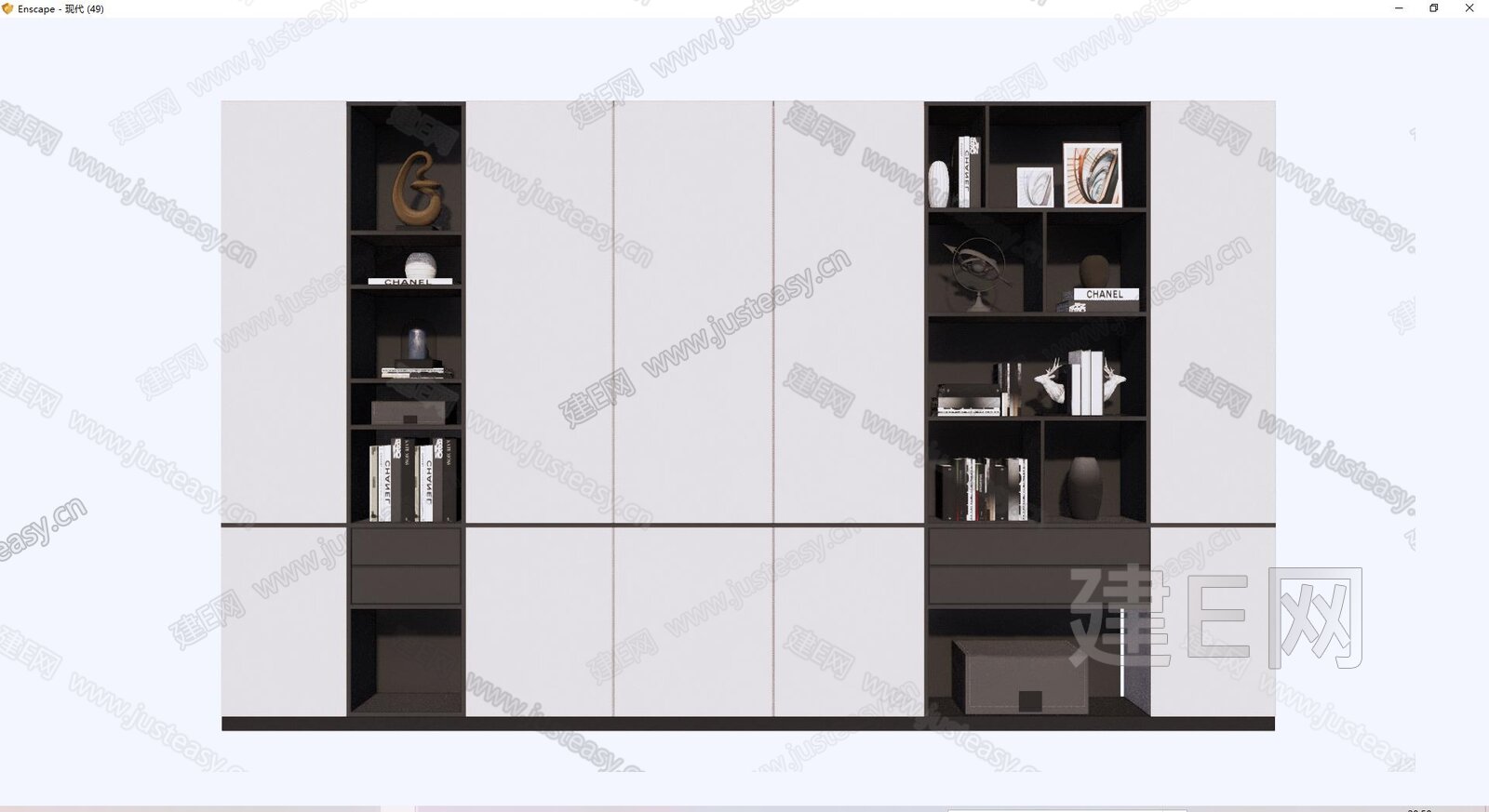 现代书柜模型SU模型下载[ID:105925388]_建E室内设计网
