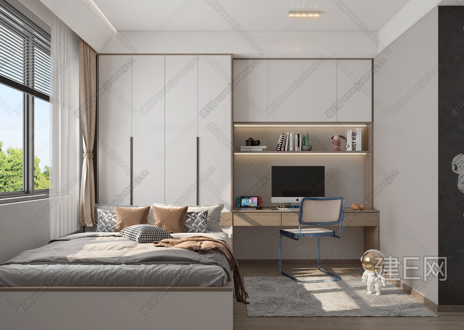 现代榻榻米卧室模型SU模型下载[ID:111037369]_建E室内设计网