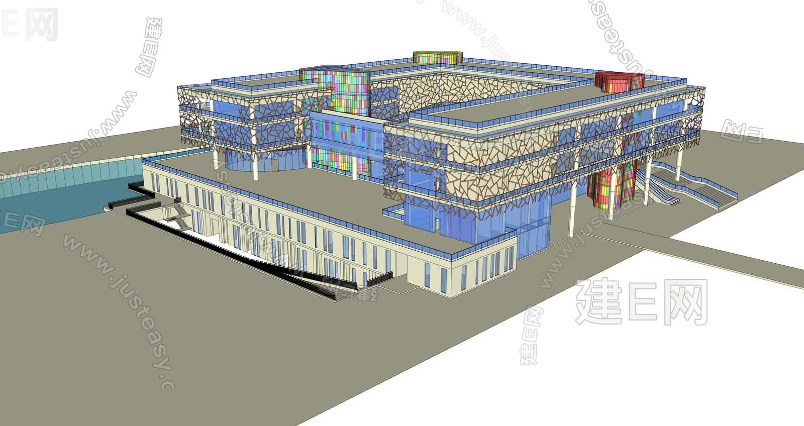 现代展览馆建筑模型SU模型下载[ID:106777550]_建e网su模型