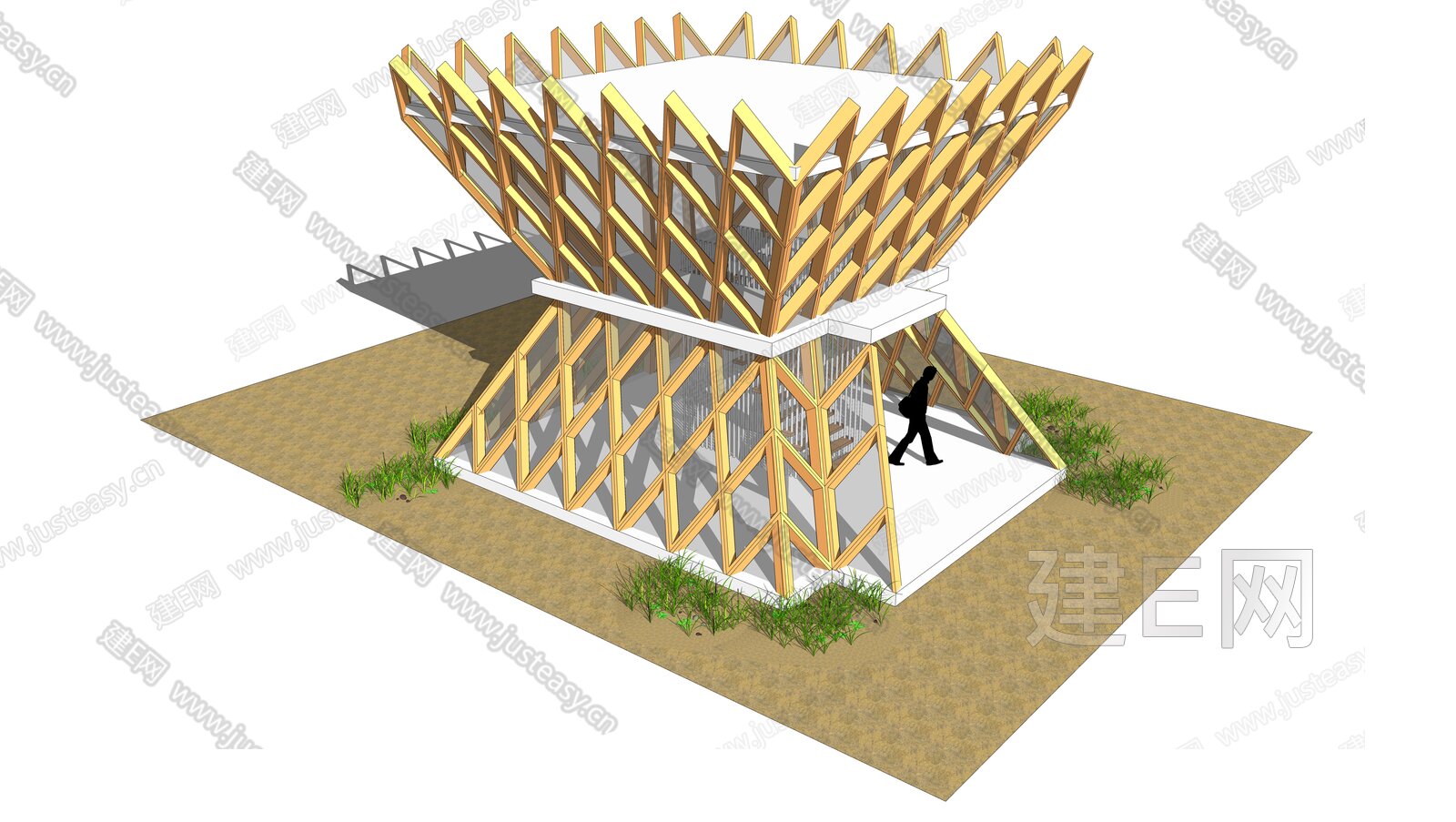 现代展览馆建筑模型SU模型下载[ID:106777438]_建E室内设计网