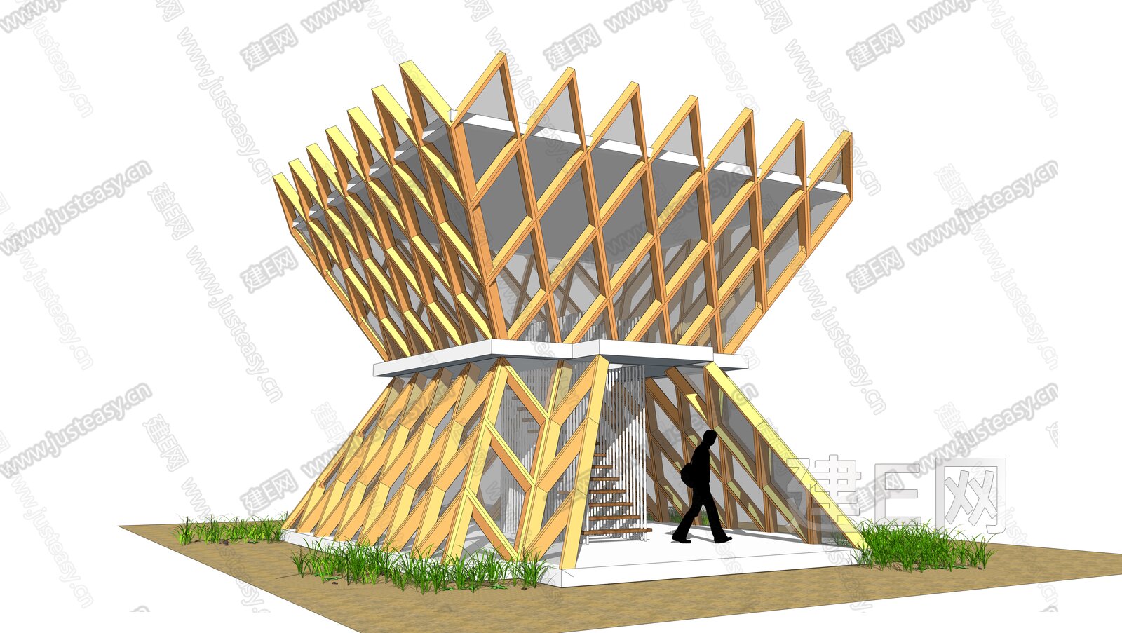 现代展览馆建筑模型SU模型下载[ID:106777438]_建E室内设计网