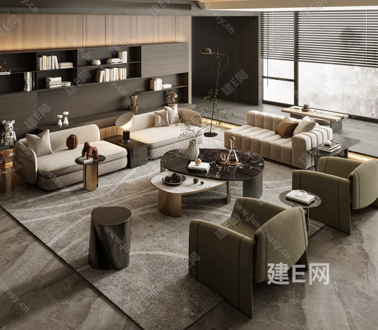 意大利 Poliform 现代沙发茶几组合模型SU模型下载[ID:106908500]_建E室内设计网
