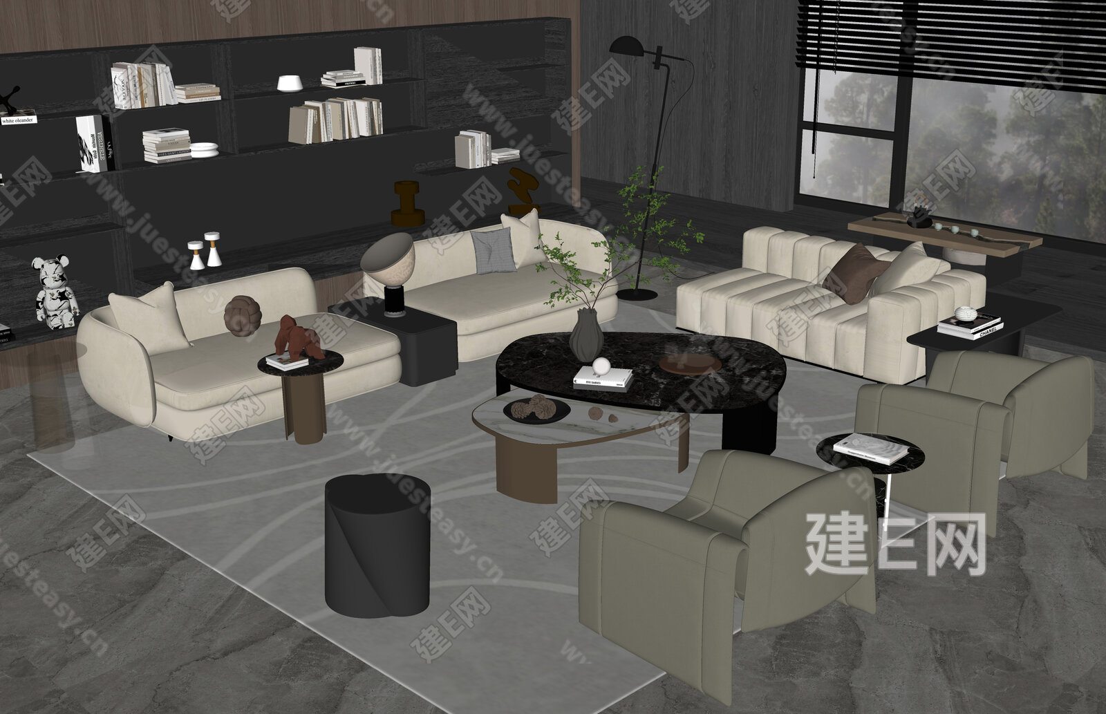 意大利 Poliform 现代沙发茶几组合模型SU模型下载[ID:106908500]_建E室内设计网
