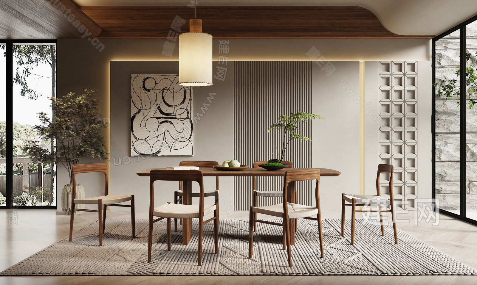 侘寂风餐厅模型SU模型下载[ID:107170670]_建E室内设计网