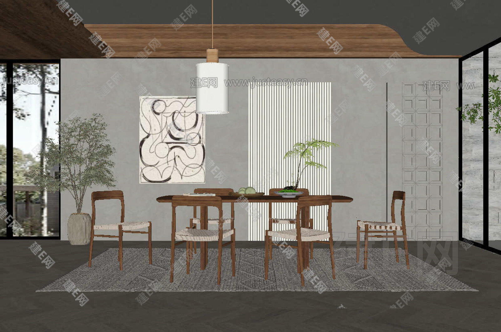 侘寂风餐厅模型SU模型下载[ID:107170670]_建E室内设计网