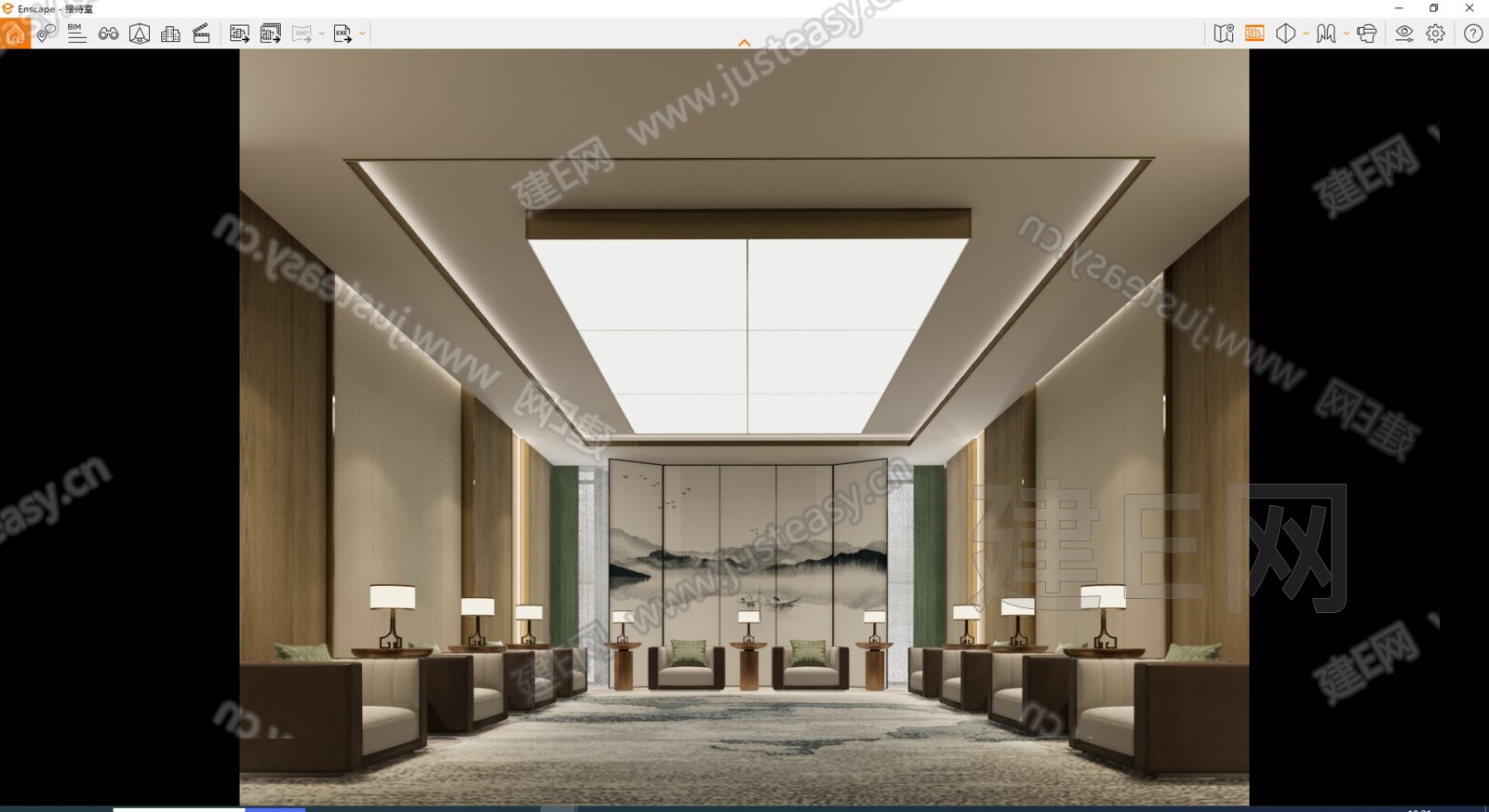 新中式贵宾接待室模型SU模型下载[ID:107105154]_建e网su模型