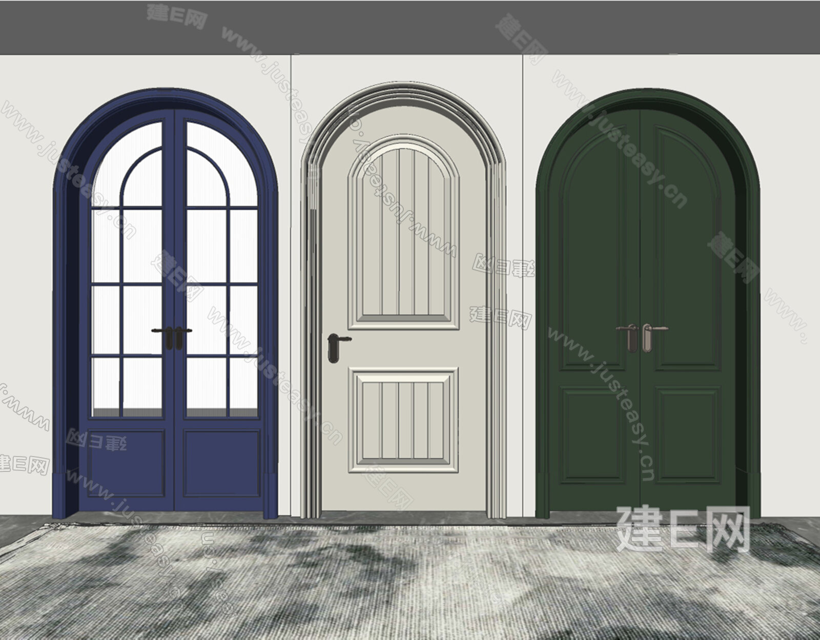 法式拱形门组合模型SU模型下载[ID:107826042]_建E室内设计网