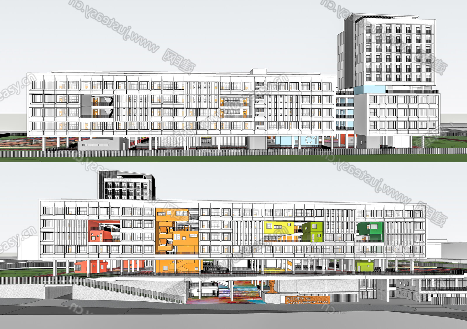 现代学校建筑模型SU模型下载[ID:108284731]_建e网su模型