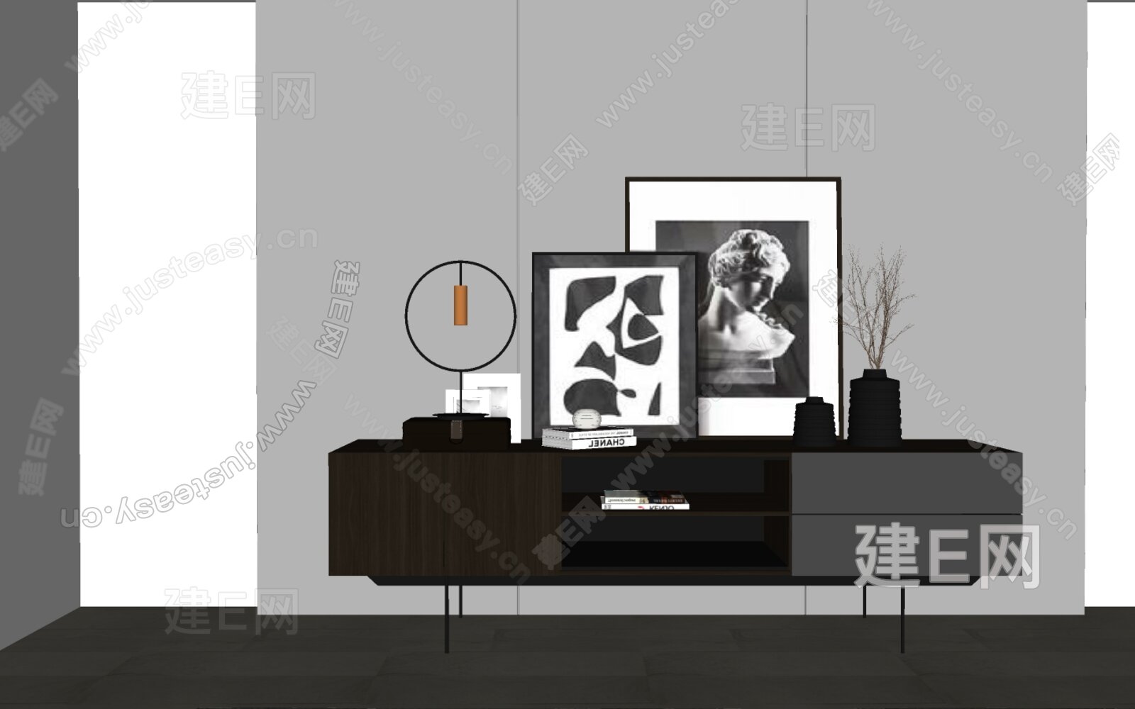 现代电视柜模型SU模型下载[ID:108481395]_建e网su模型