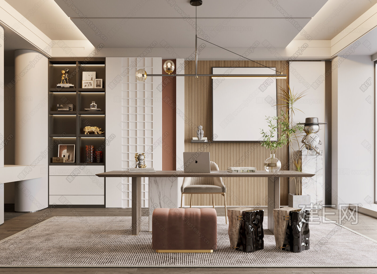 侘寂风书房模型SU模型下载[ID:113658740]_建e网su模型