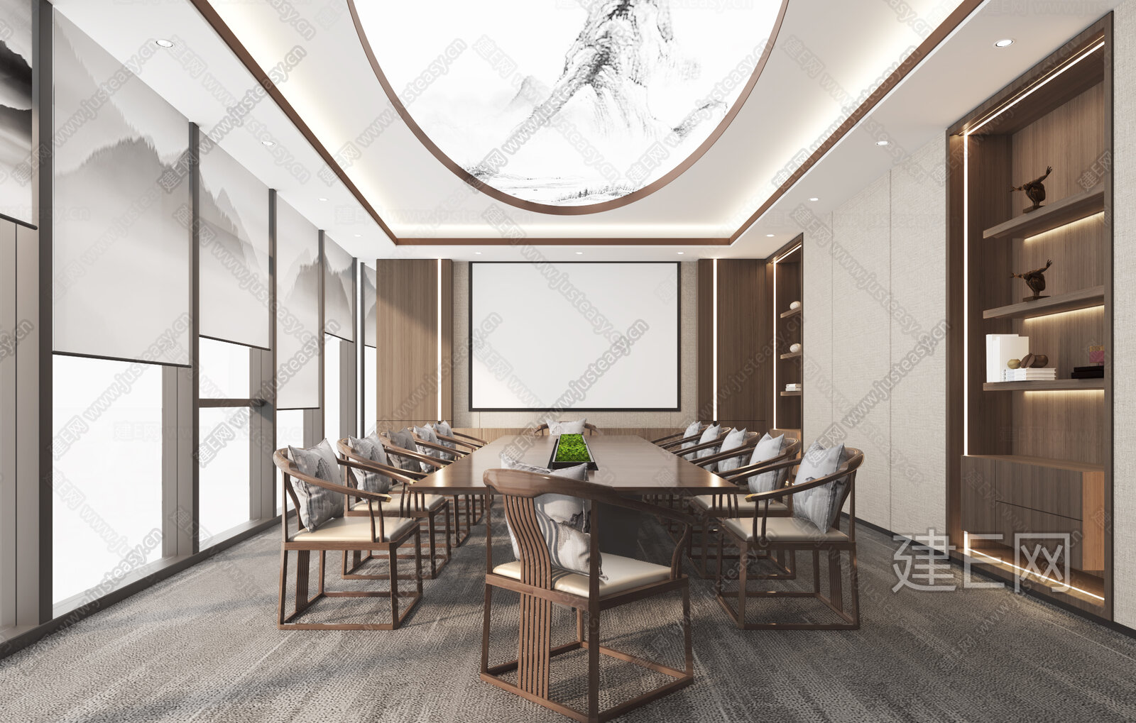 【新中式会议室3d模型】建e网_新中式会议室3d模型下载[ID:114906102]_打造3d新中式会议室模型免费下载平台