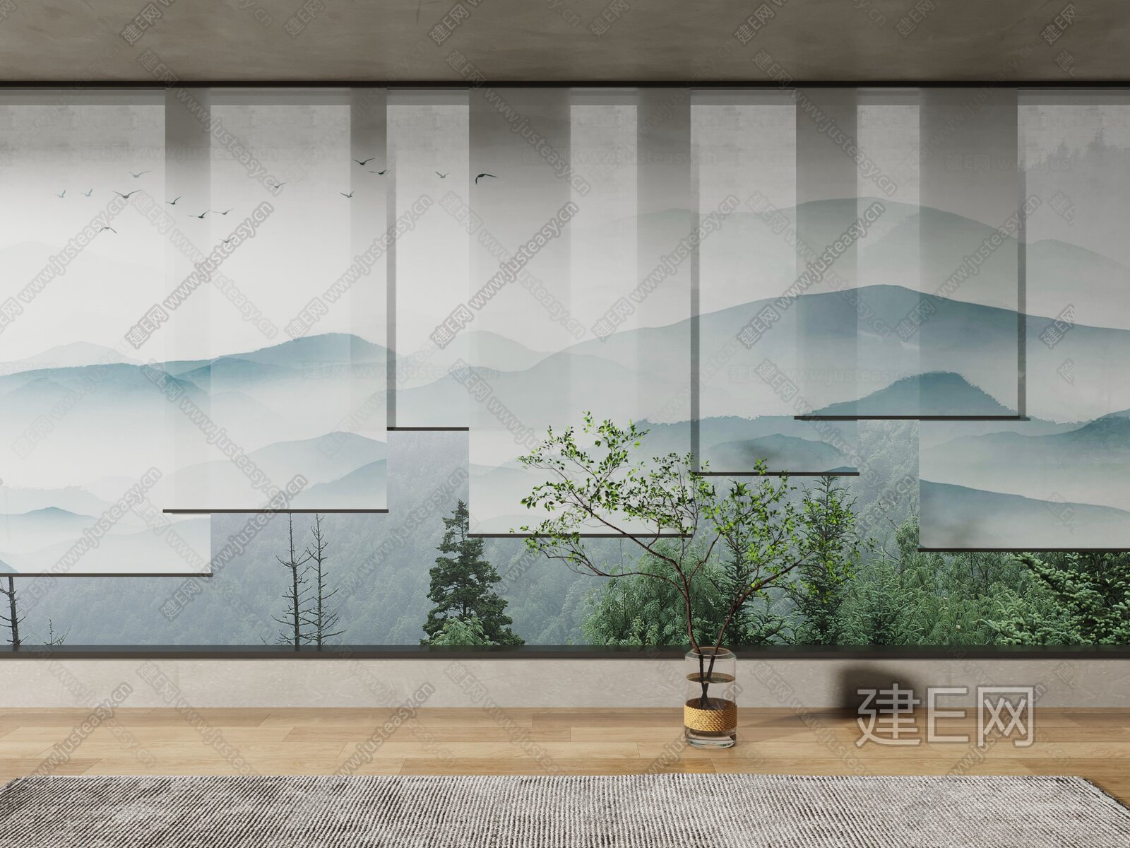 新中式卷帘模型SU模型下载[ID:101469056]_建e网su模型