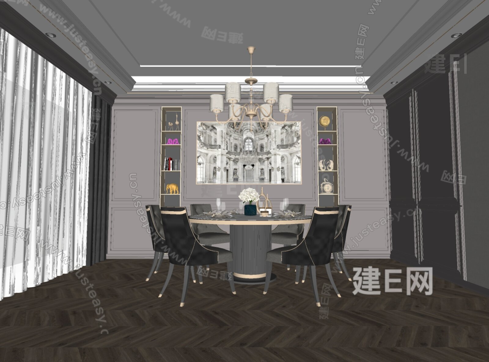 美式餐厅模型SU模型下载[ID:101141417]_建e网su模型