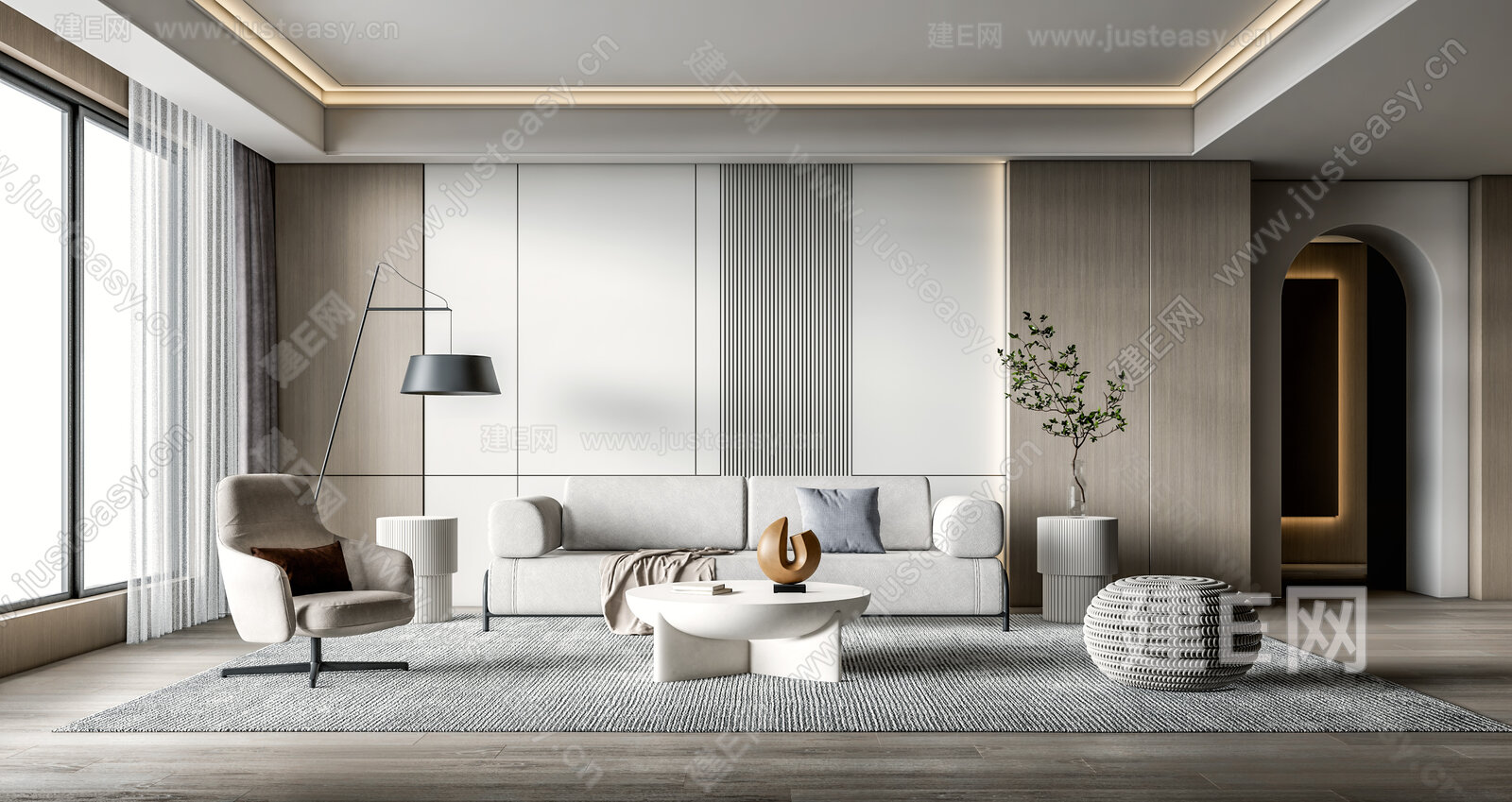 现代客厅模型SU模型下载[ID:100879138]_建e网su模型