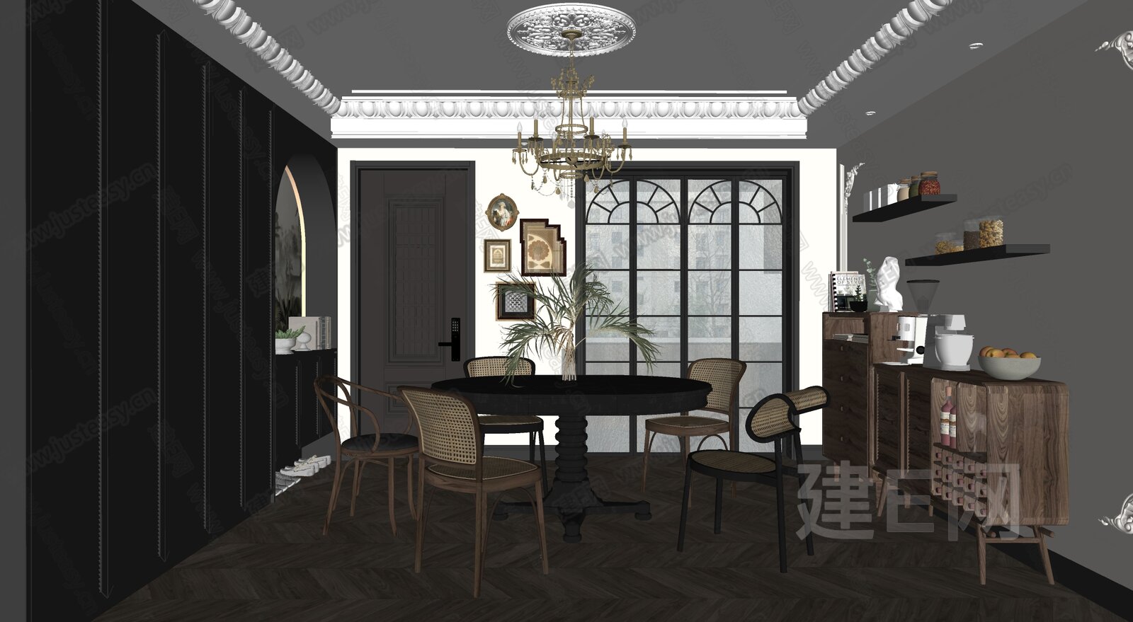 美式餐厅模型SU模型下载[ID:101534541]_建e网su模型