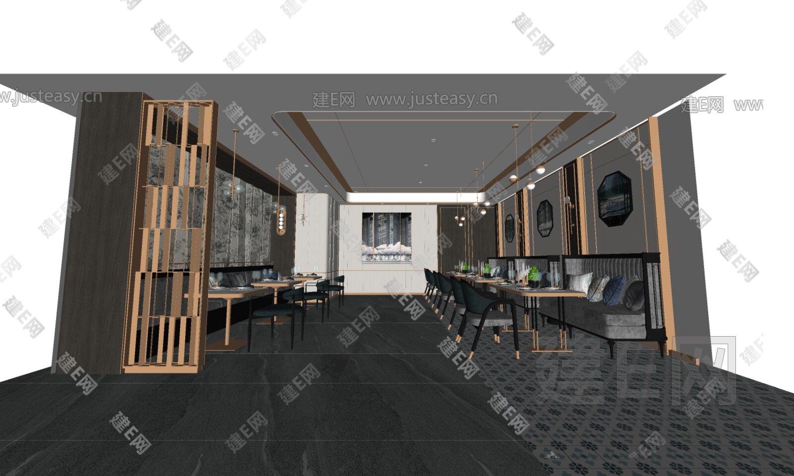 现代餐厅模型SU模型下载[ID:101403425]_建e网su模型