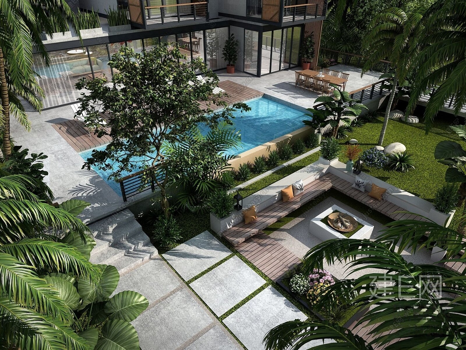 现代庭院花园3d模型下载[ID:115757824]_建e网3d模型