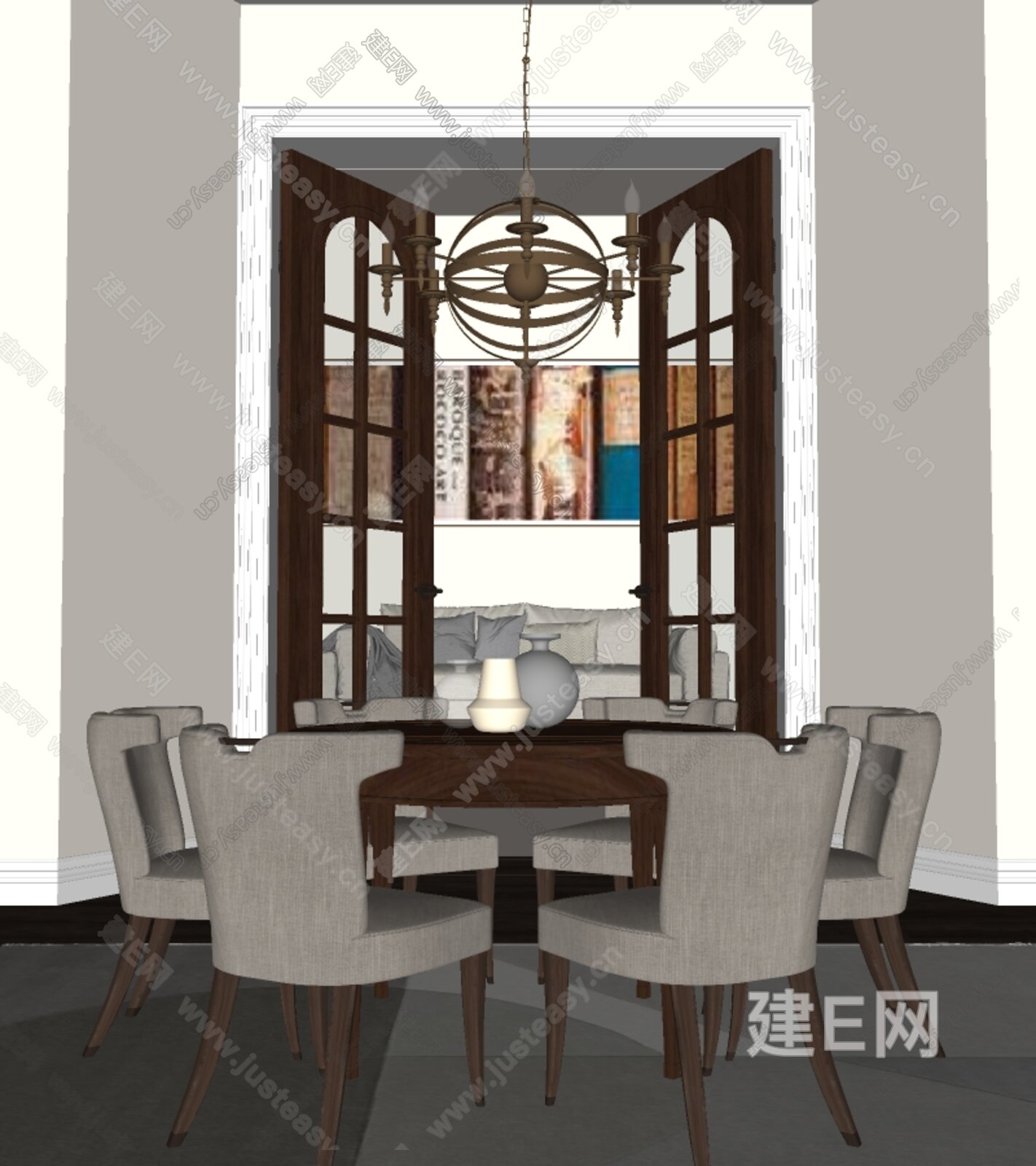美式餐厅模型SU模型下载[ID:101862366]_建e网su模型