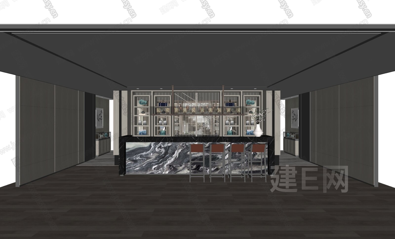 品仓建筑室内设计 新中式休息区模型SU模型下载[ID:102320967]_建E室内设计网