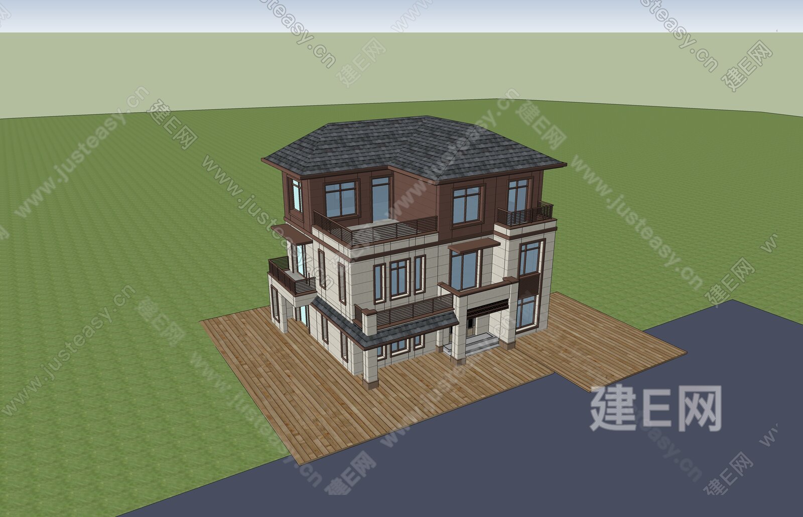 新中式别墅模型SU模型下载[ID:103173047]_建e网su模型