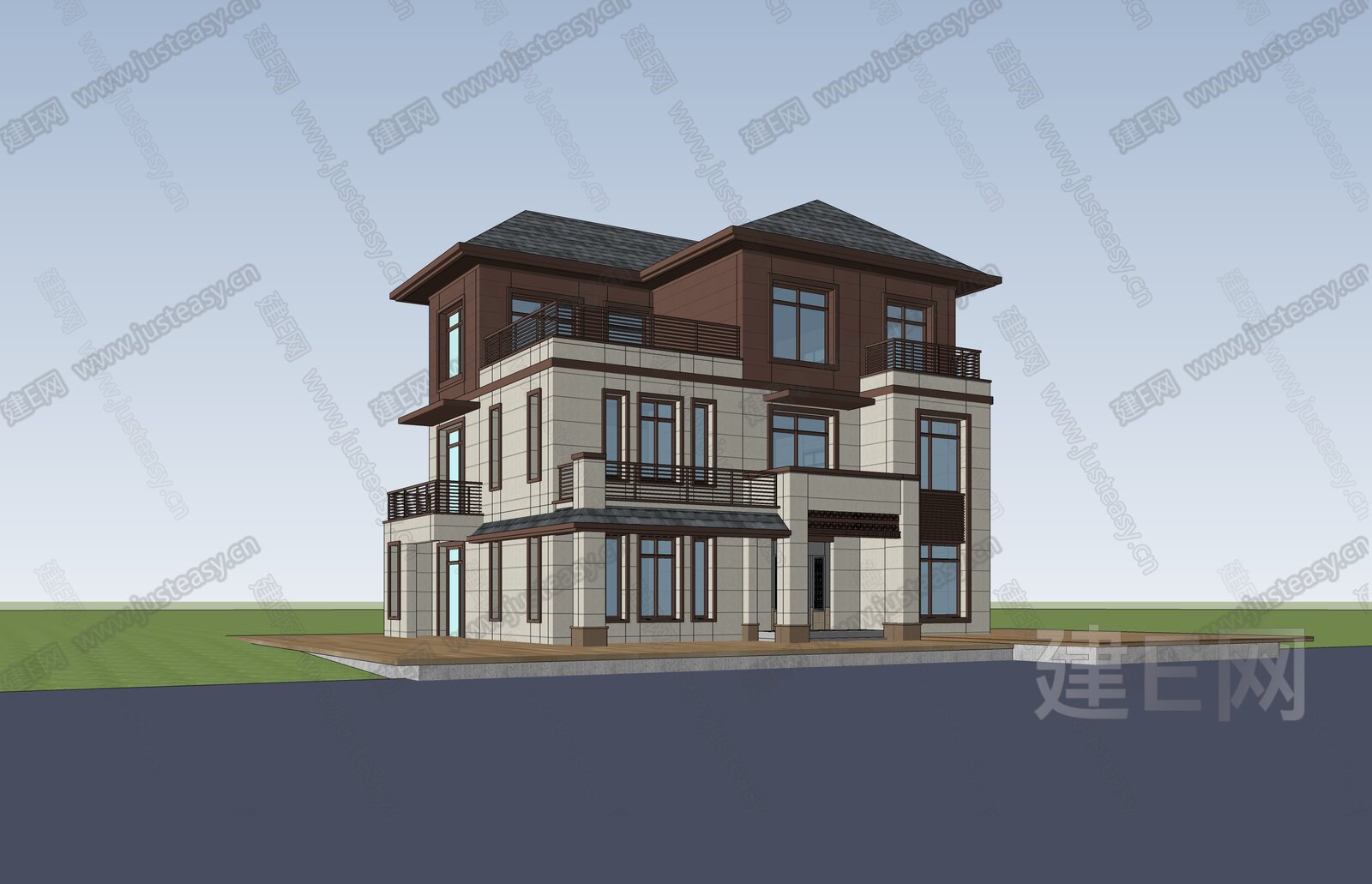 新中式别墅模型SU模型下载[ID:103173047]_建e网su模型