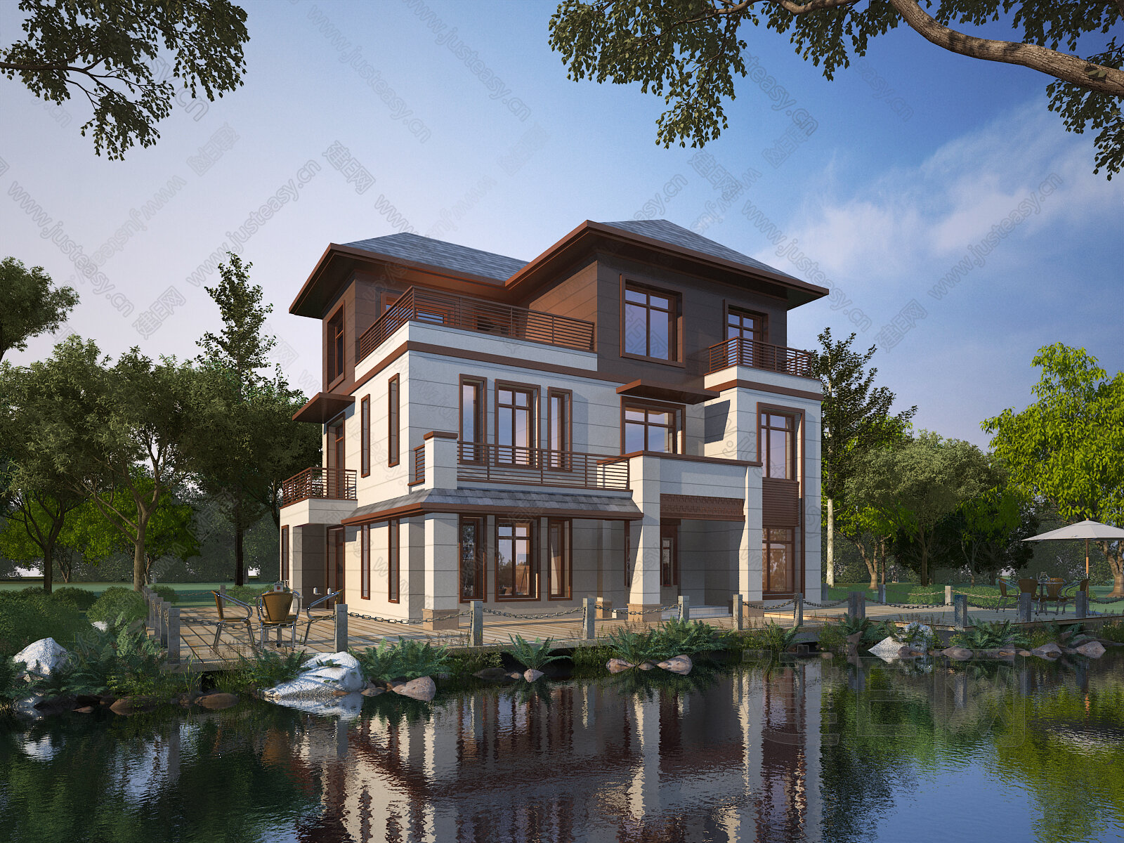 新中式别墅模型SU模型下载[ID:103173047]_建e网su模型