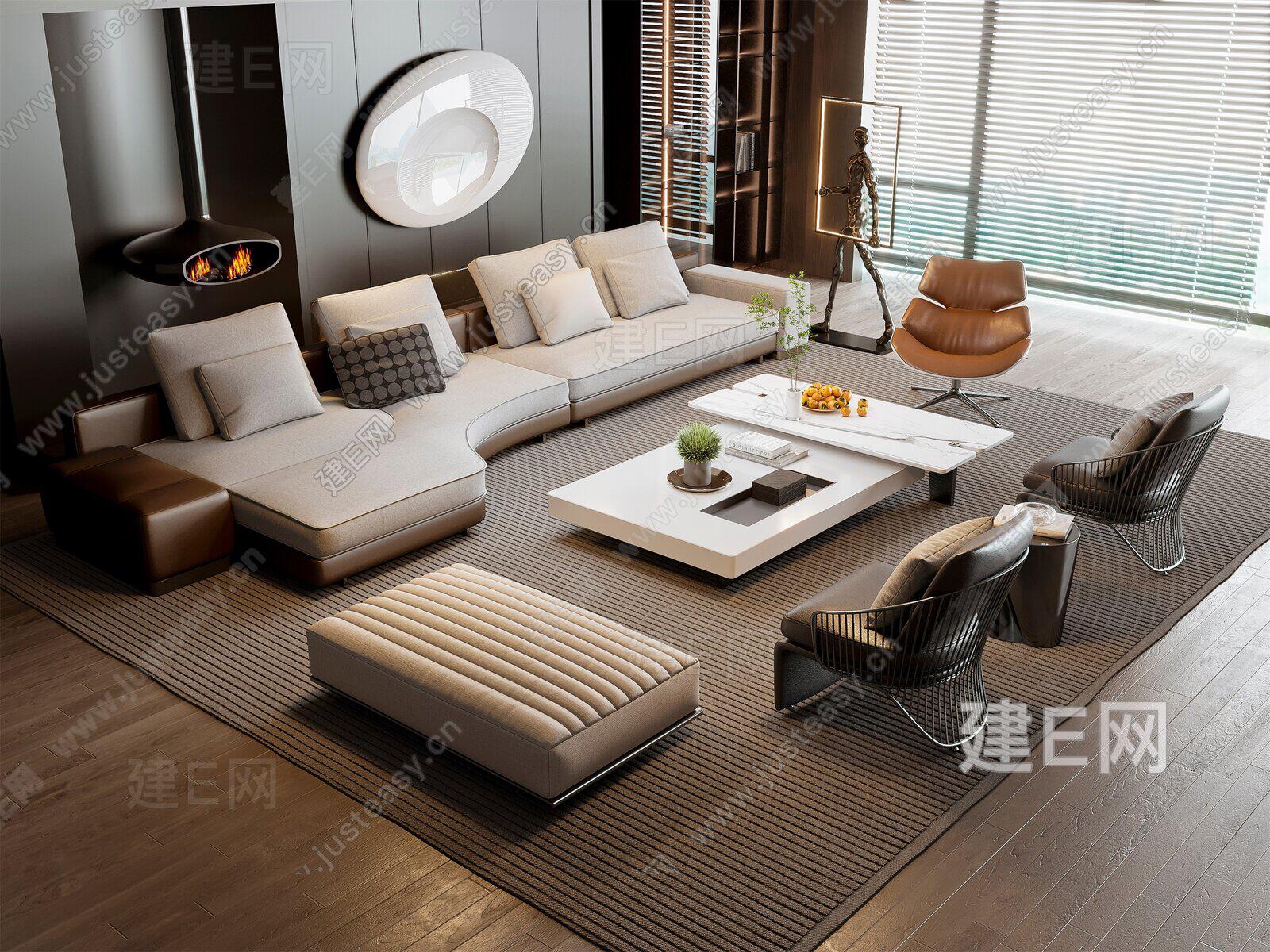 米洛提Minotti 现代沙发茶几组合3d模型