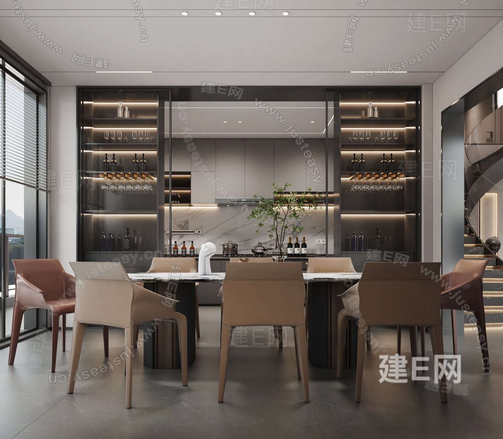 现代餐厅模型SU模型下载[ID:104483621]_建E室内设计网