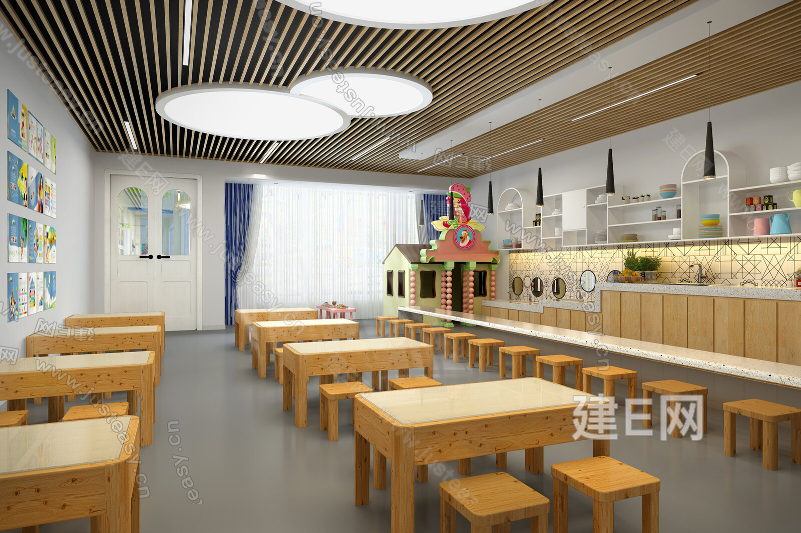 【现代幼儿园食堂3d模型】建E网_现代幼儿园食堂3d模型下载[ID:116937669]_打造3d现代幼儿园食堂模型免费下载平台