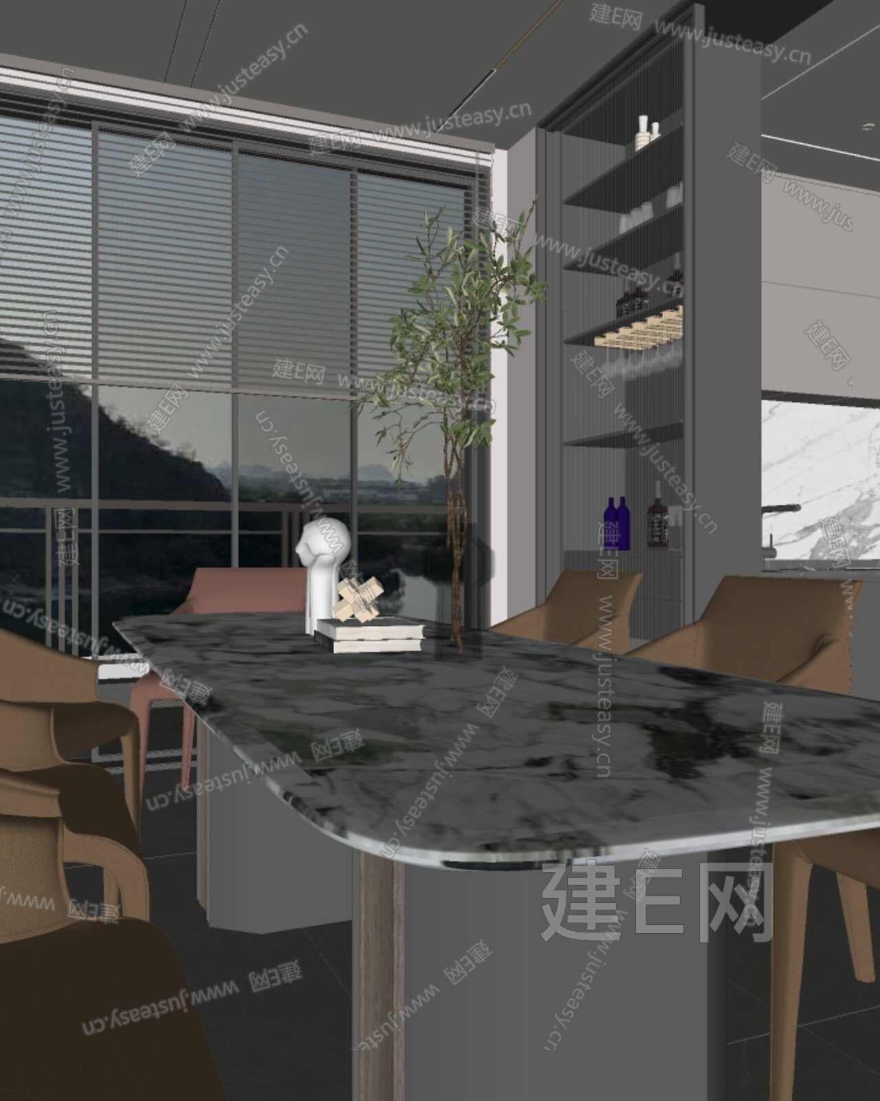 现代餐厅模型SU模型下载[ID:104483621]_建E室内设计网