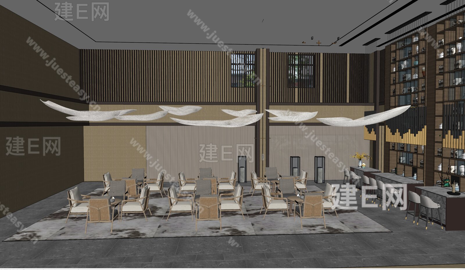 新中式售楼处内部模型SU模型下载[ID:113658838]_建e网su模型