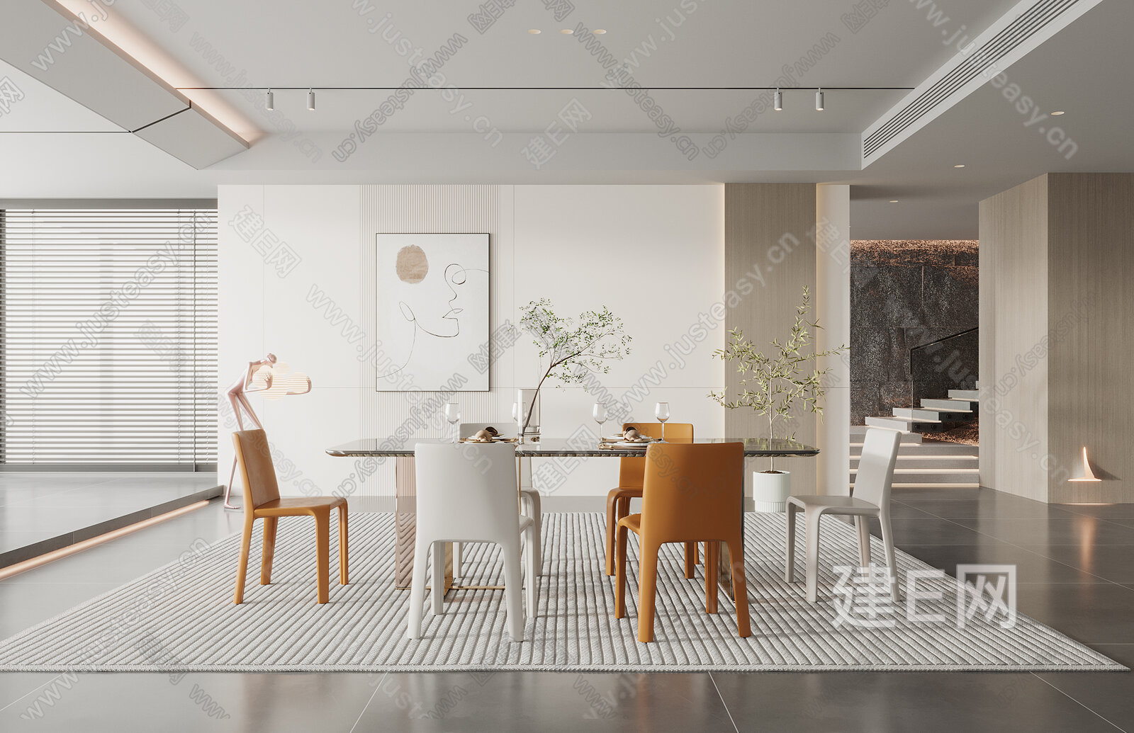现代餐厅模型SU模型下载[ID:113462163]_建E室内设计网