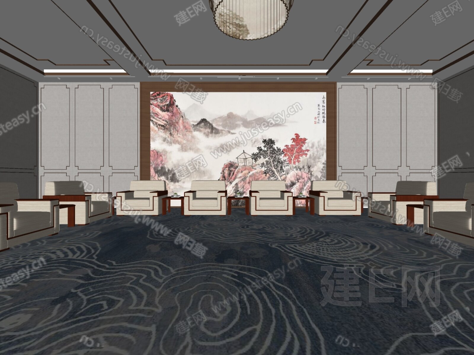 新中式会客室模型SU模型下载[ID:114117563]_建e网su模型
