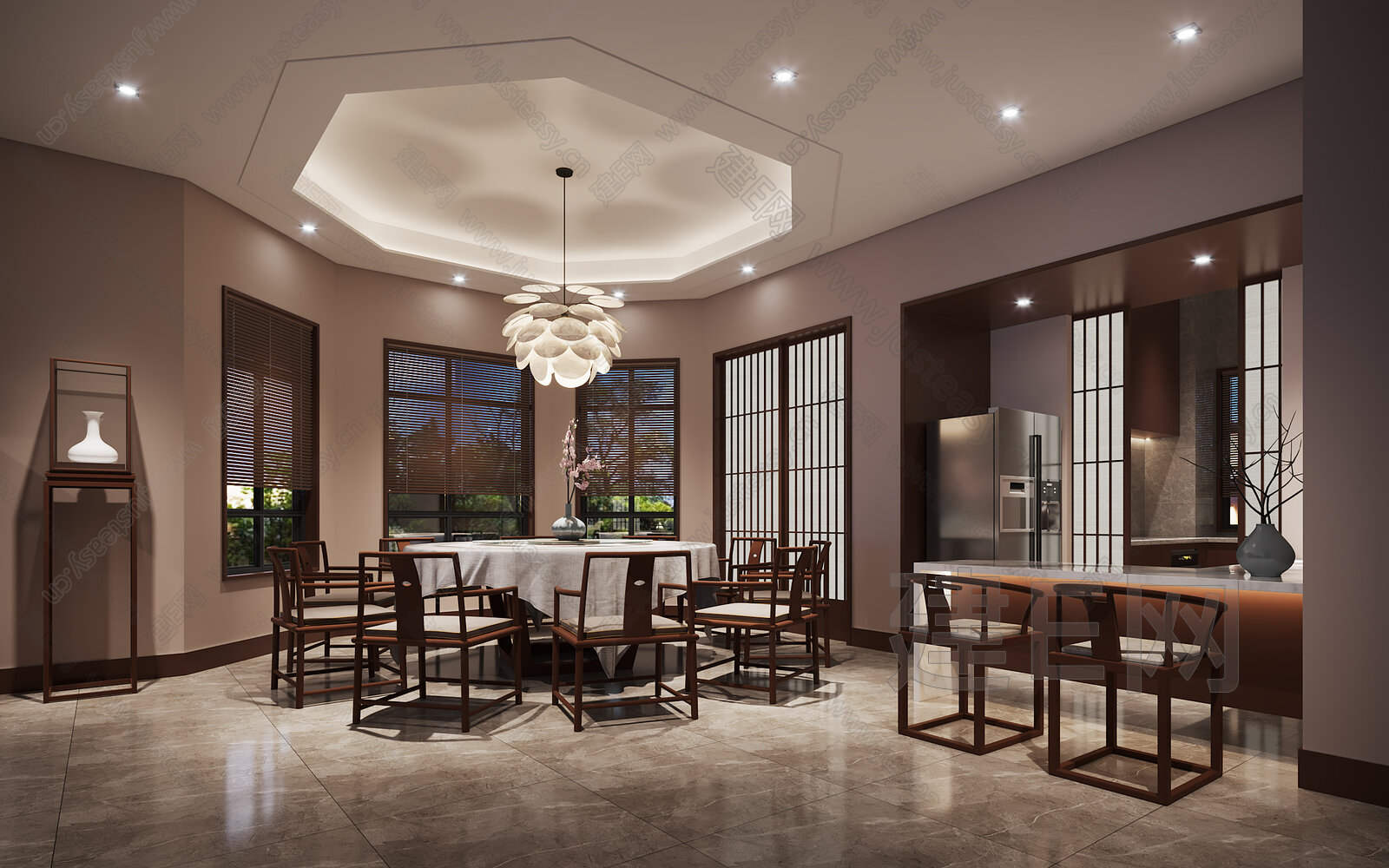 新中式餐厅模型SU模型下载[ID:109398802]_建e网su模型