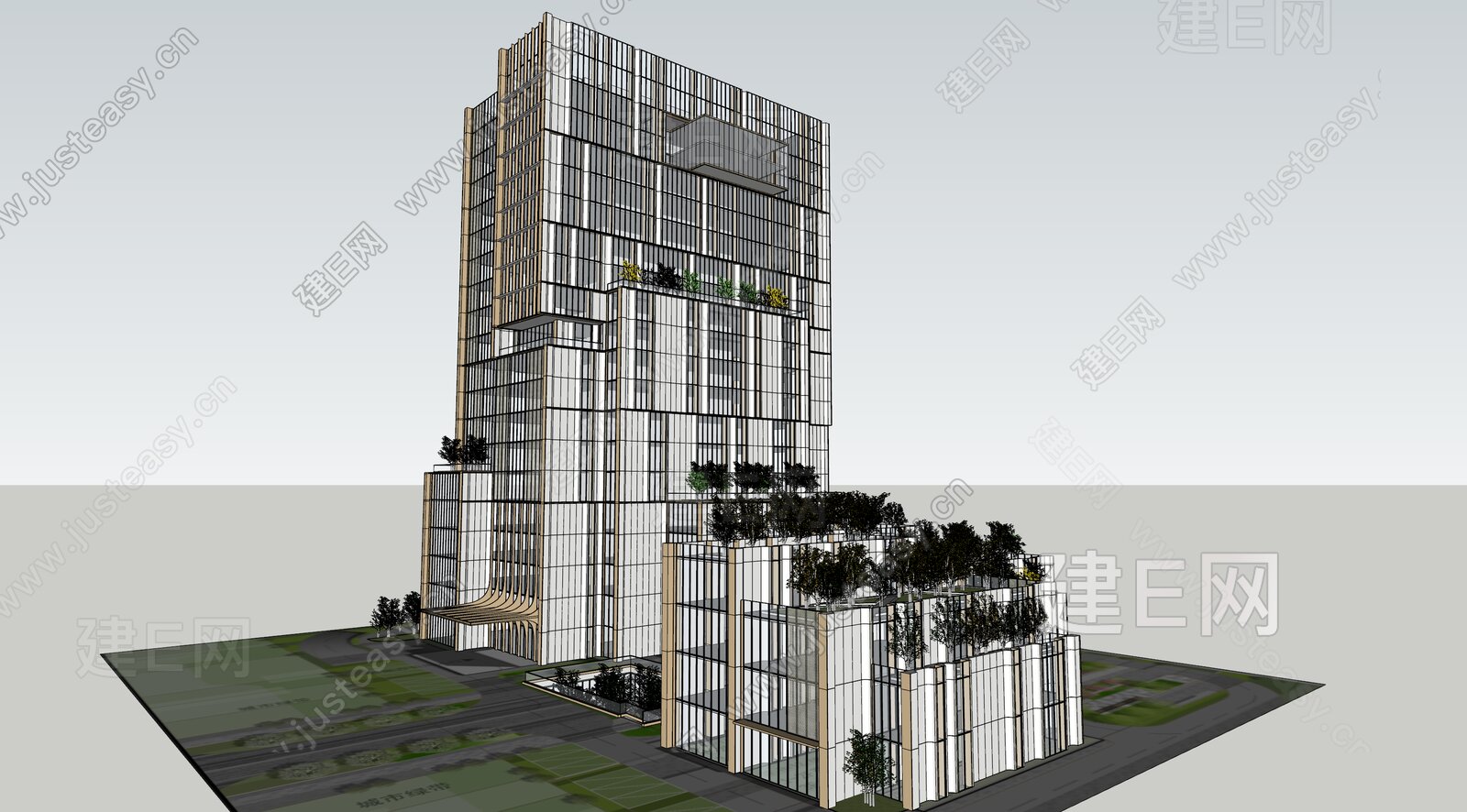 现代写字楼模型SU模型下载[ID:113789737]_建E室内设计网