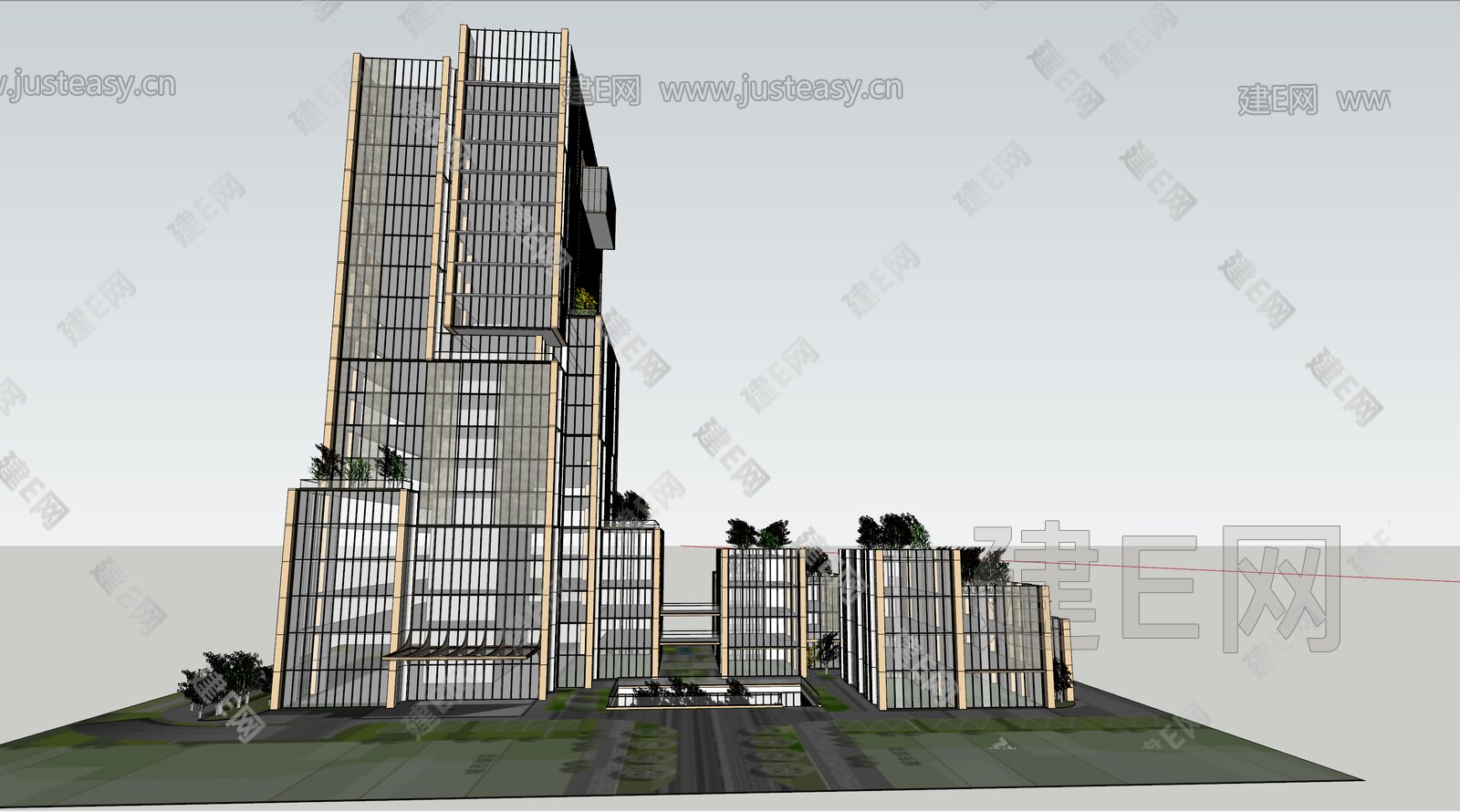 现代写字楼模型SU模型下载[ID:113789737]_建E室内设计网