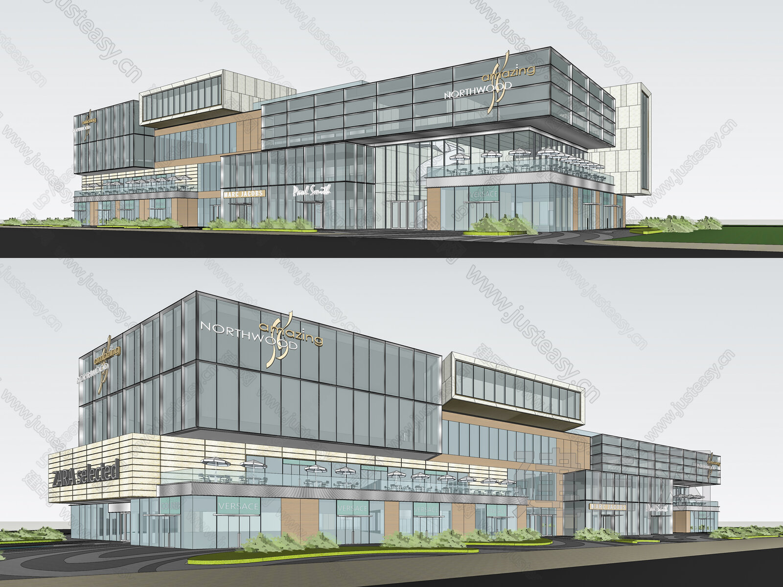 现代简约商业建筑SU模型下载[ID:114641699]_建E网SU模型库