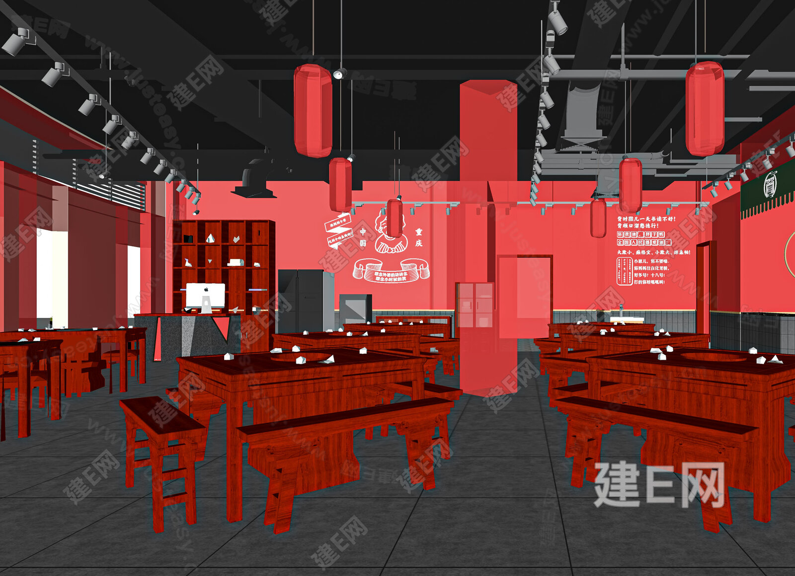 新中式火锅店模型SU模型下载[ID:114772900]_建e网su模型