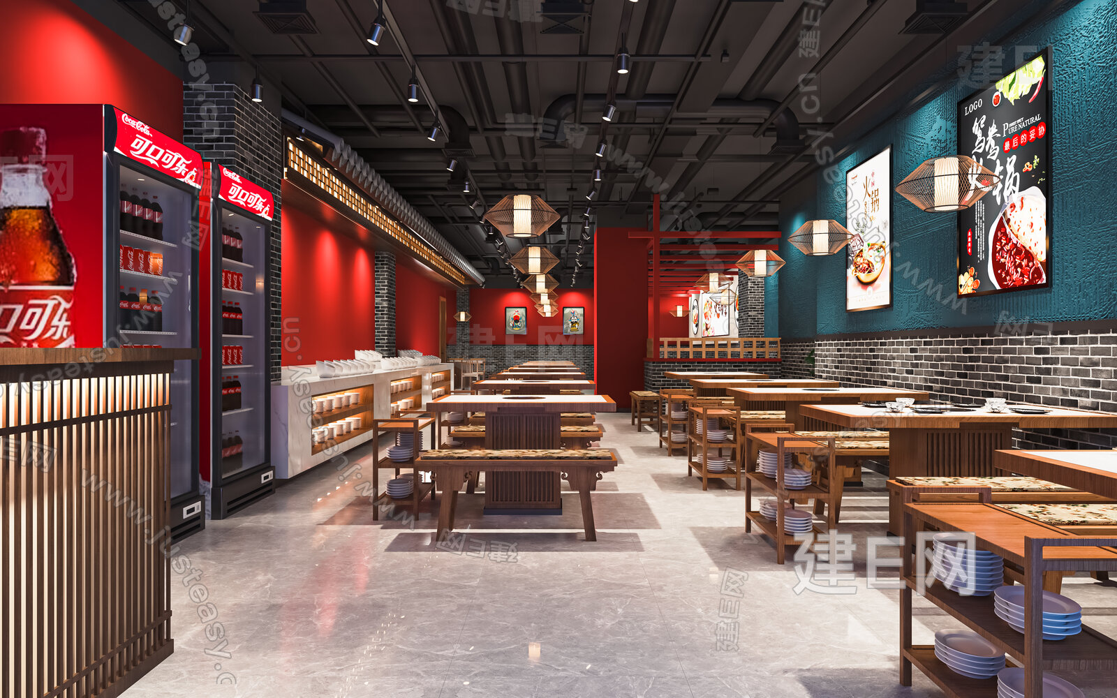 新中式火锅店模型SU模型下载[ID:114772887]_建e网su模型