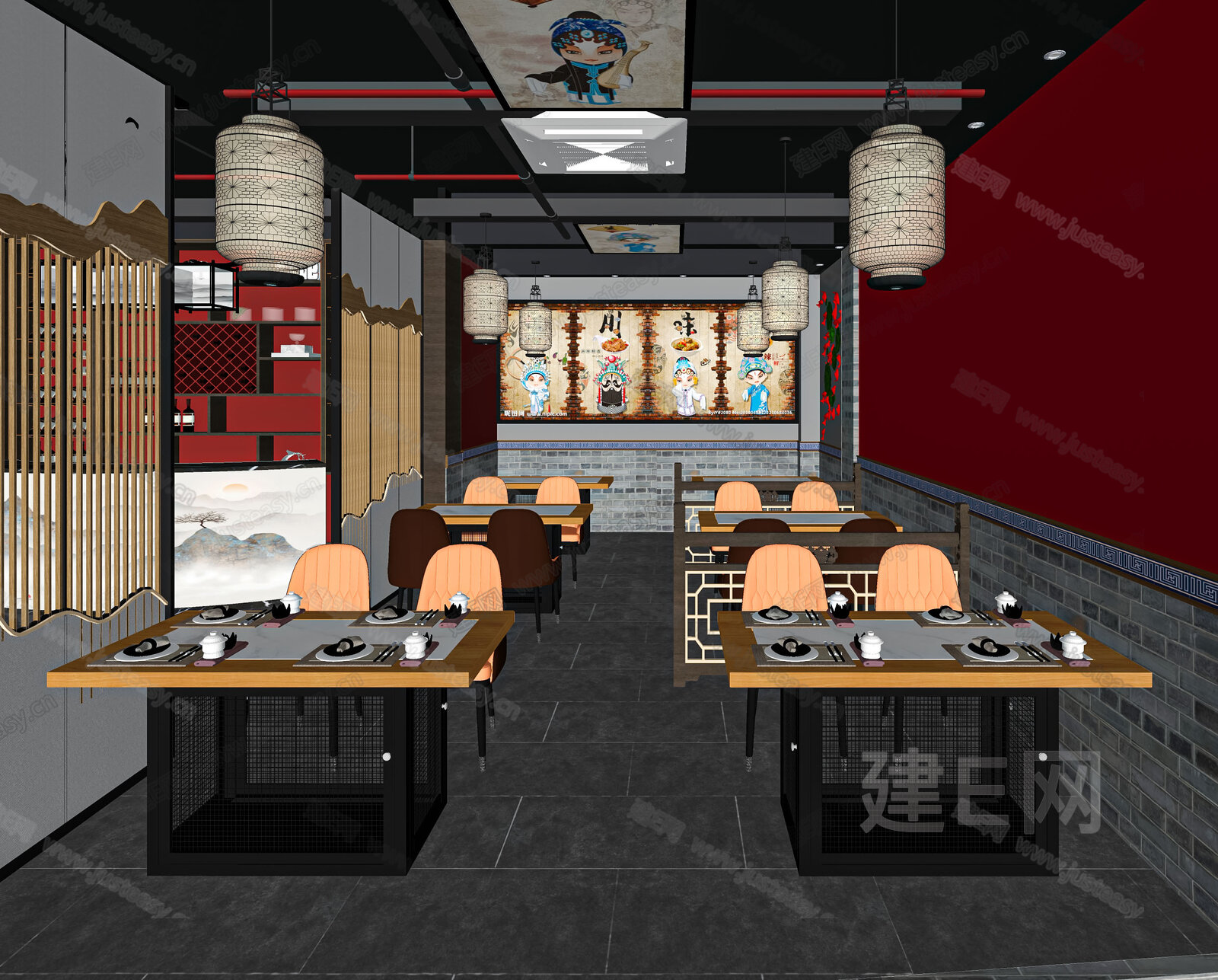 新中式火锅店 模型SU模型下载[ID:114772775]_建e网su模型