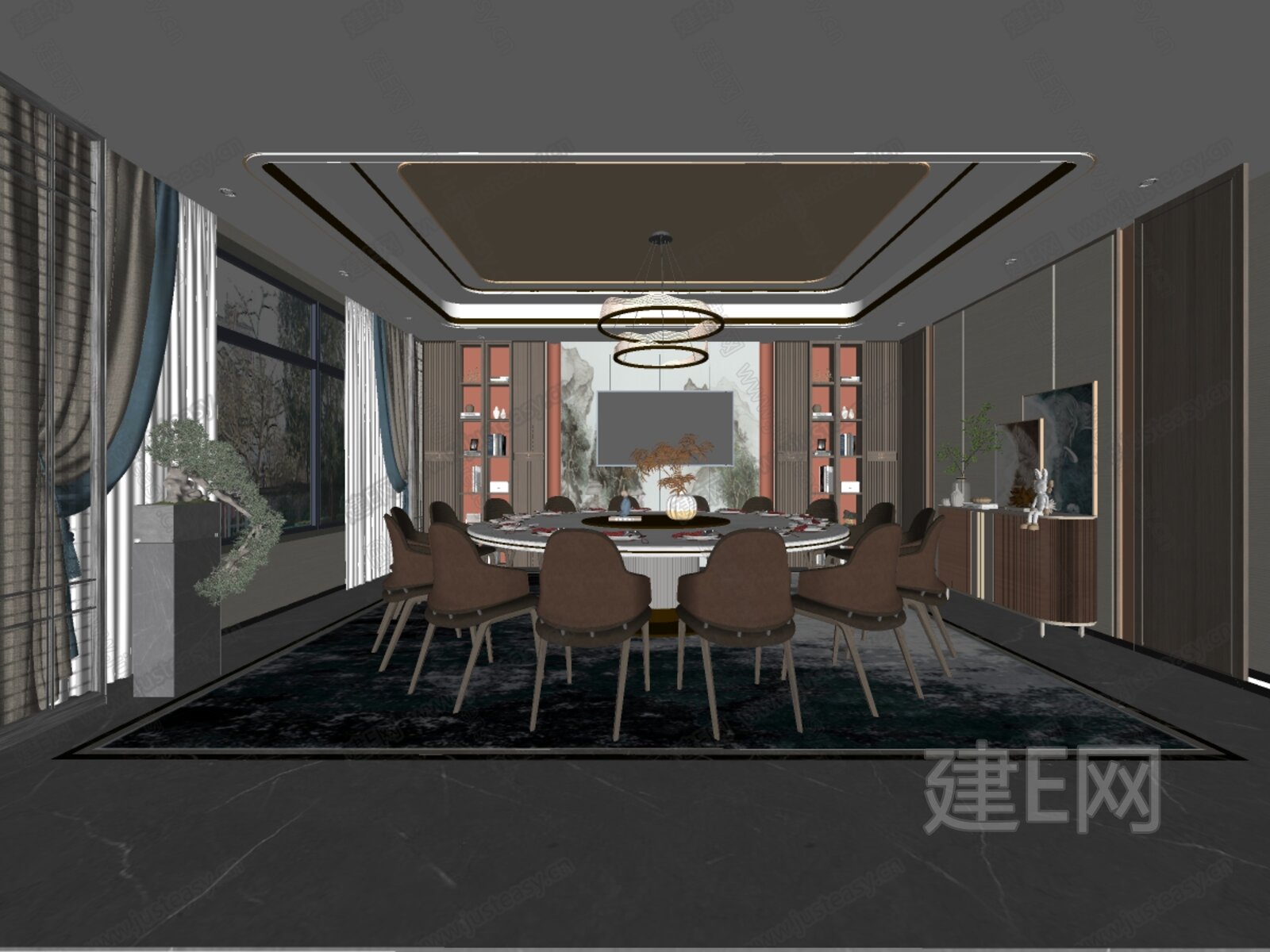 新中式餐厅模型SU模型下载[ID:114510759]_建e网su模型